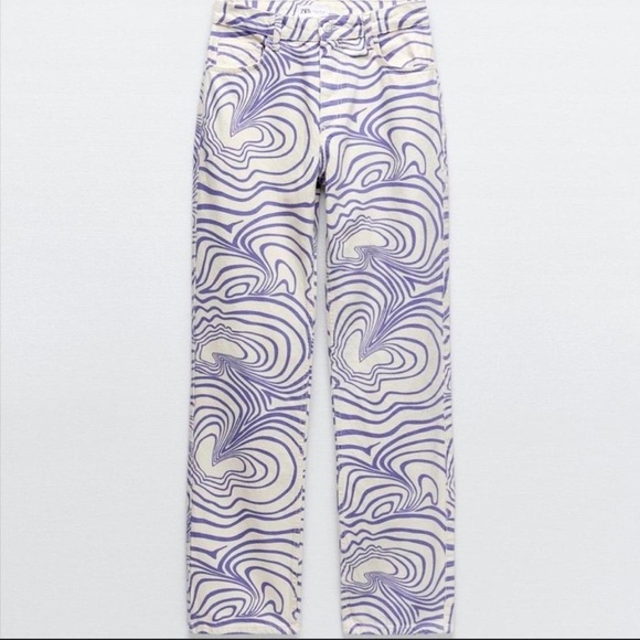 Zara Denim - Zara Women’s Swirl Jeans Size 0 Blue White Pants Straight Leg